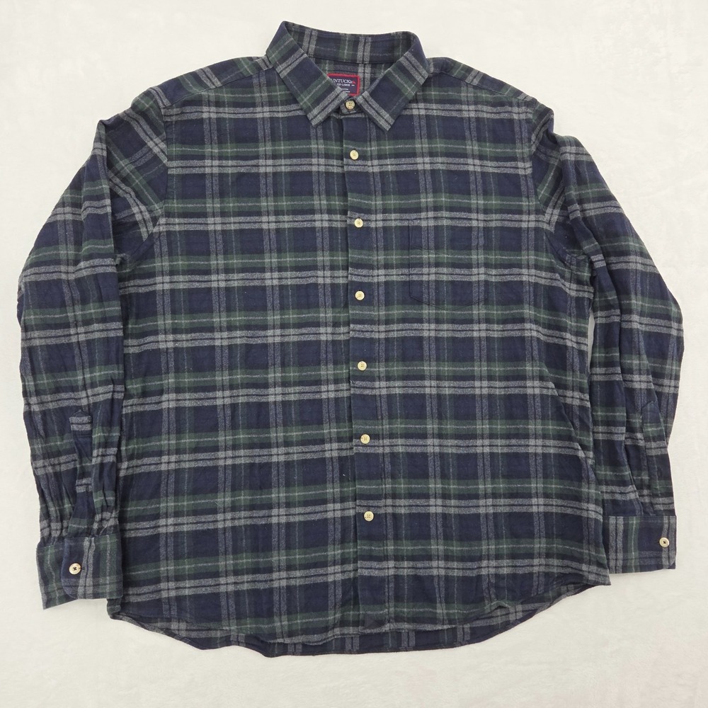 Untuckit Green Blue Plaid Flannel Button Up Shirt Sz XXL Good Shape